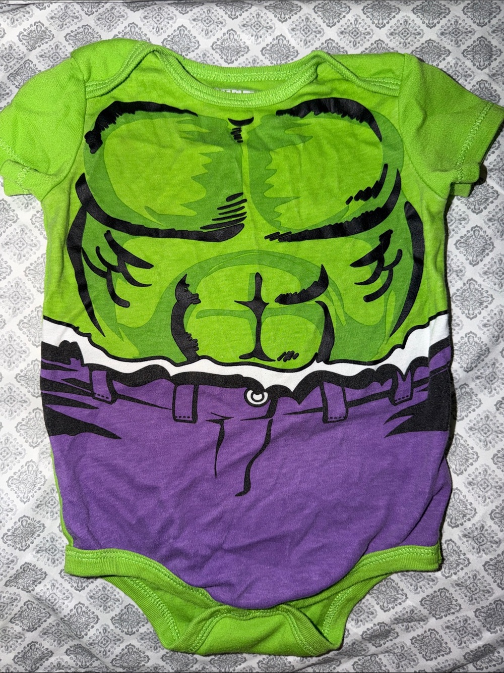 Baby Hulk Muscle Costume Bodysuit - Green & Purple